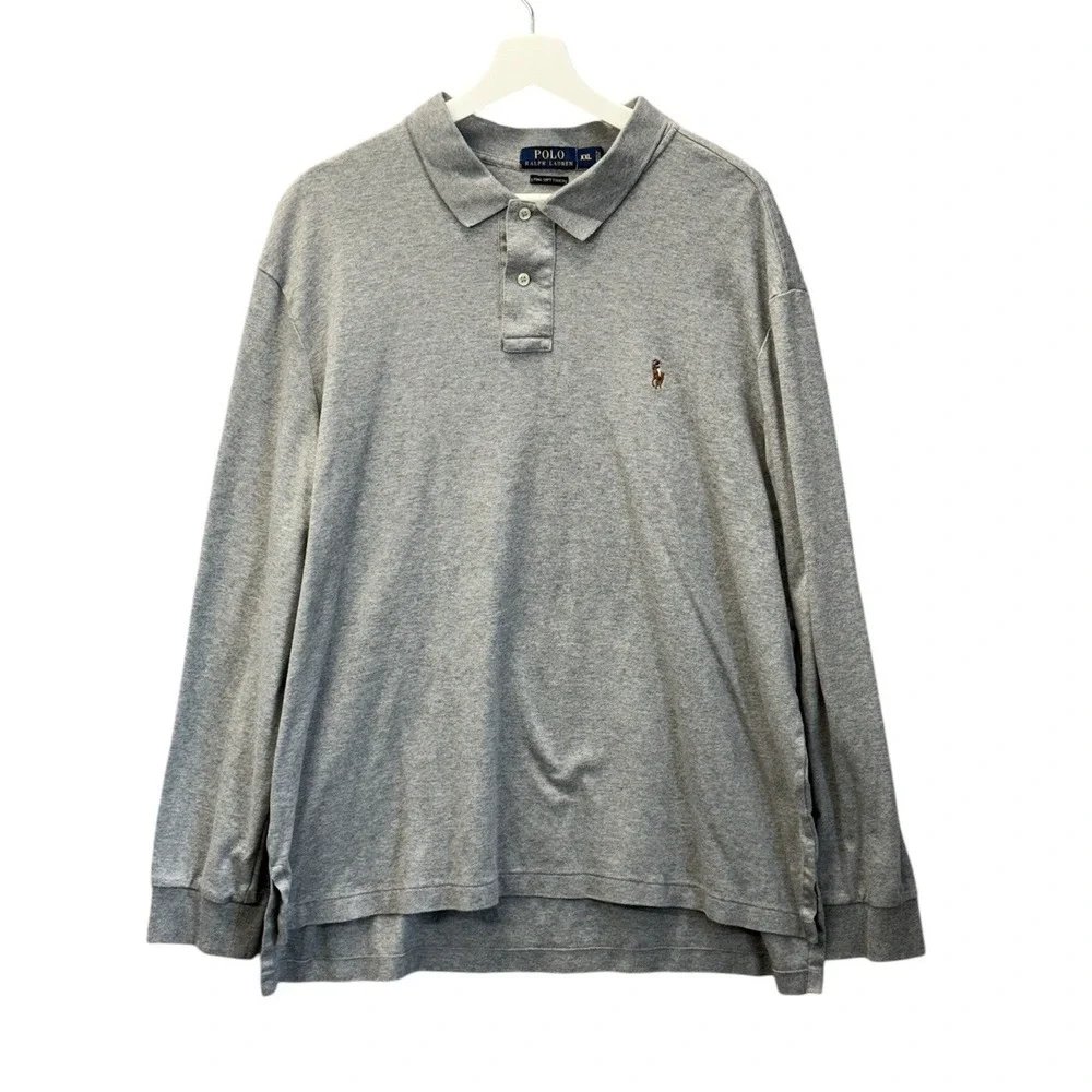 Polo Ralph Lauren Men's 2XL Gray Pima Soft Touch Long Sleeve Polo‎ Shirt